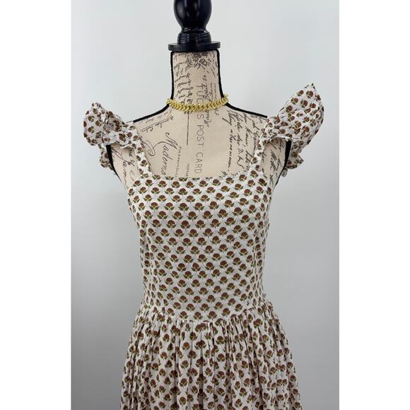 B51 Daughters of India Manjari Maxi Dress Floral XS Ruffle Boho Cottage Flowy - Picture 7 of 11